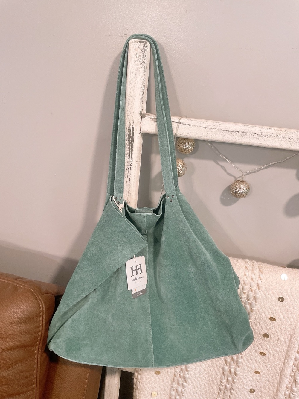Haute Hippie Teal Suede Cinched Tote